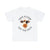 Image showing a white shirt, featuring the Save A Cow Eat The Rich (Vegan Tshirt) design with a happy cow on the design.