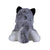 Silver fox stuffed animal shown from a rearward angled perspective.